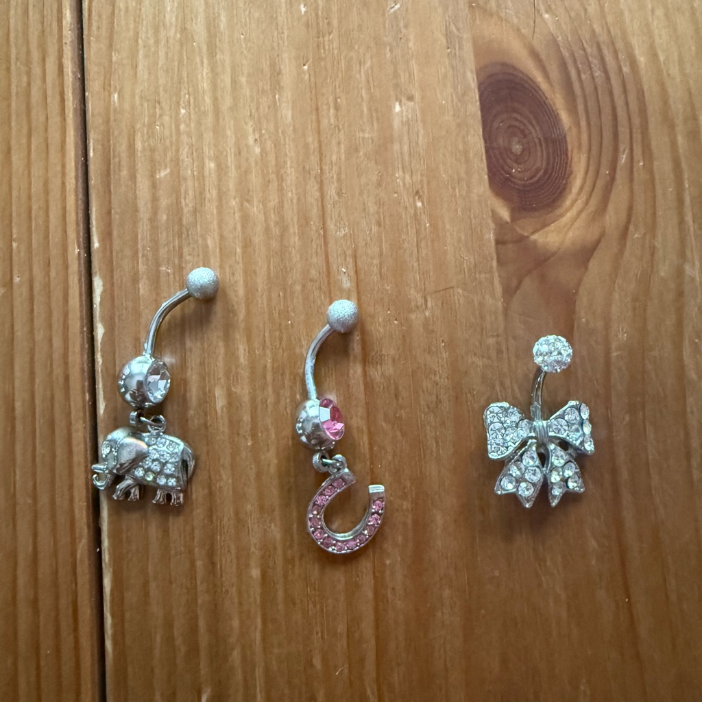Silver And Pink Charm Belly Rings